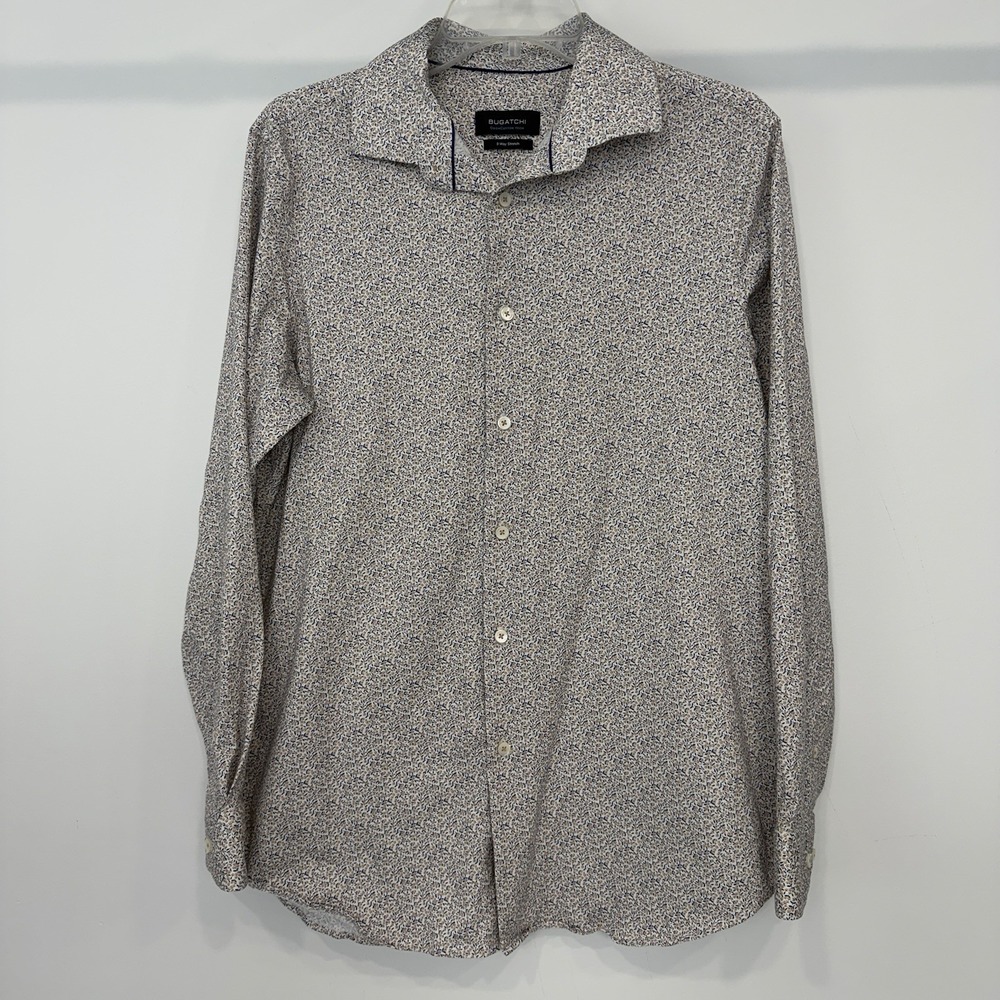 Bugatchi Shirt Mens Medium OoohCotton Tech 8 Way Stretch Micro Floral Button Up